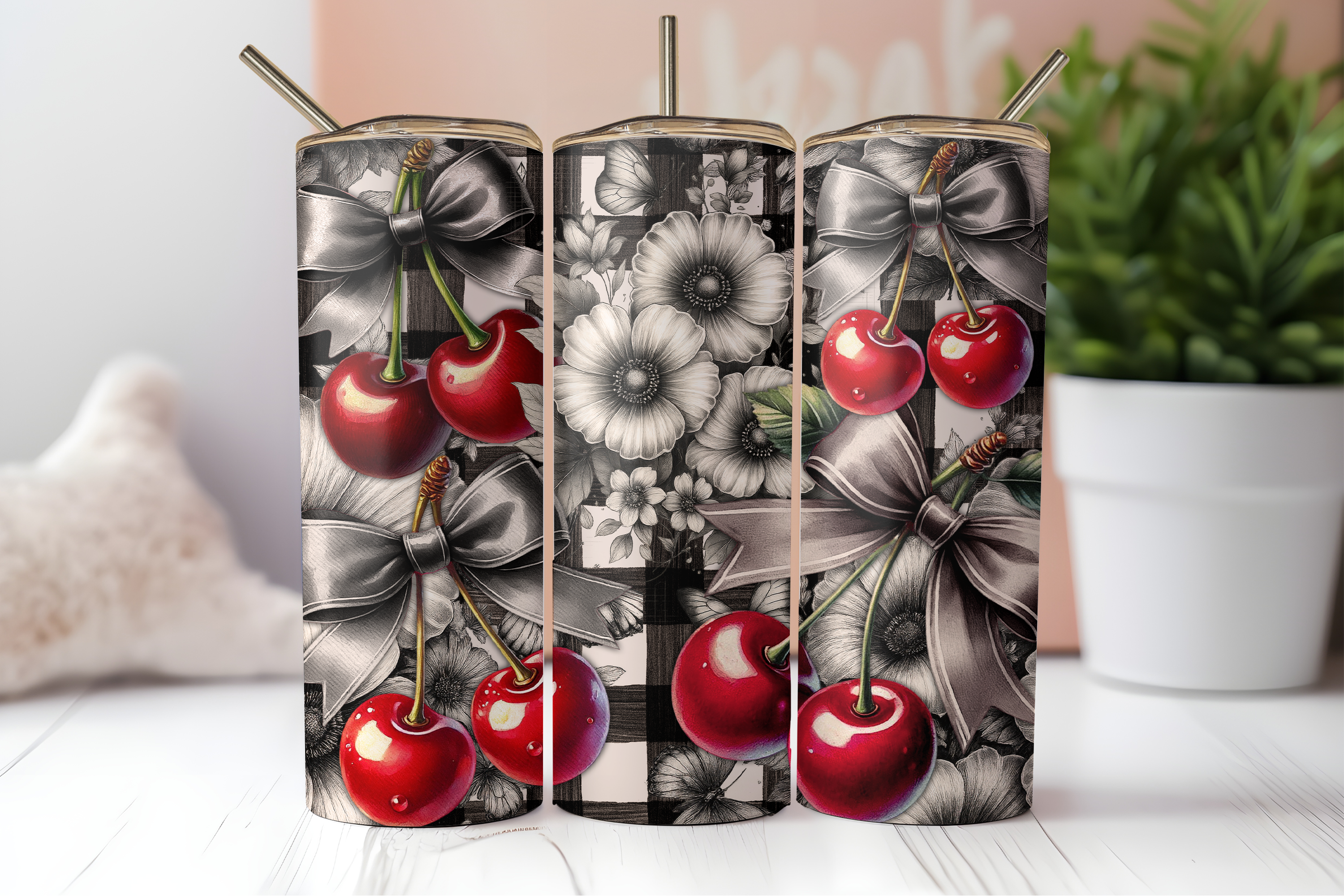 Bows Cherries and Sunflowers