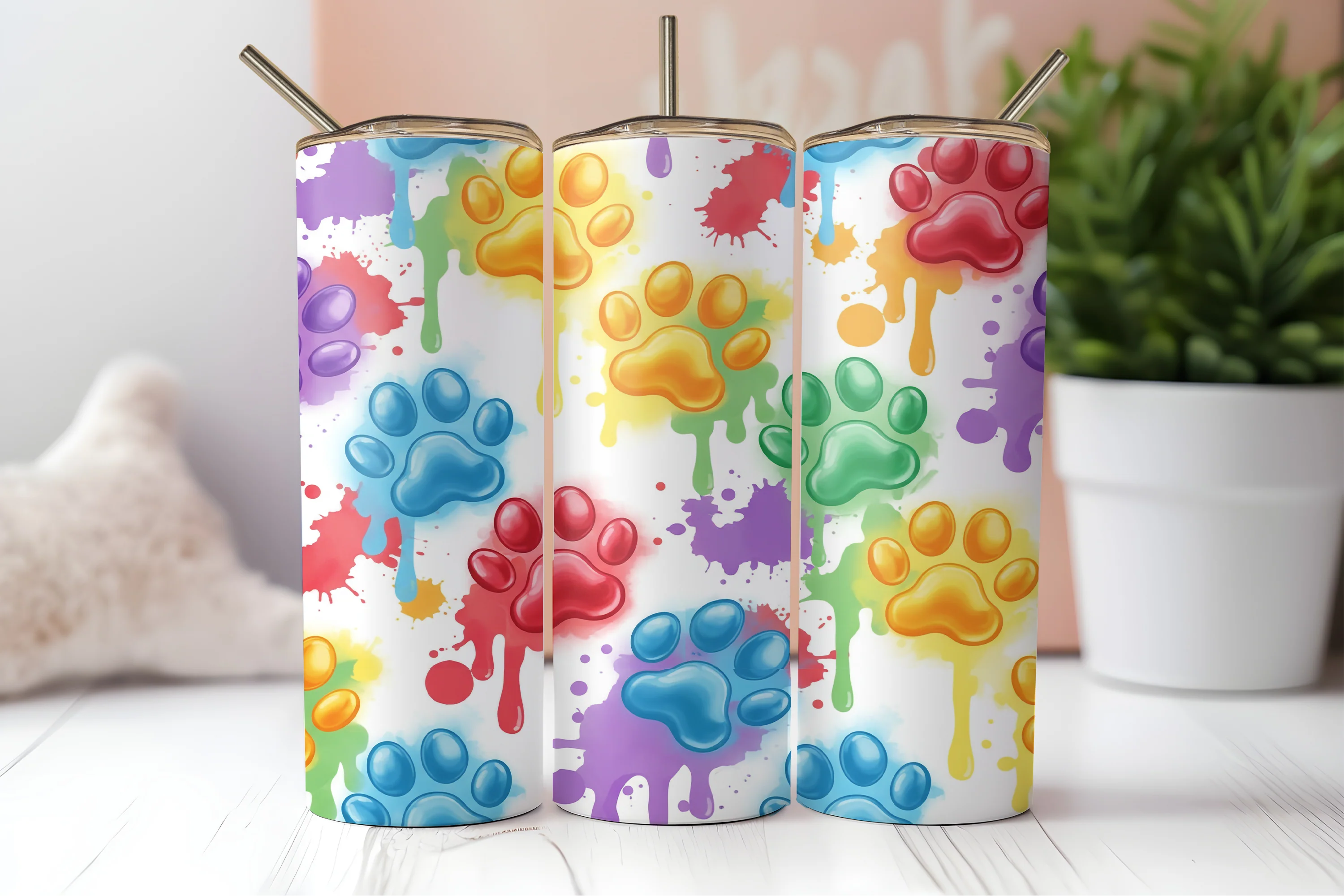 Colorful paw prints
