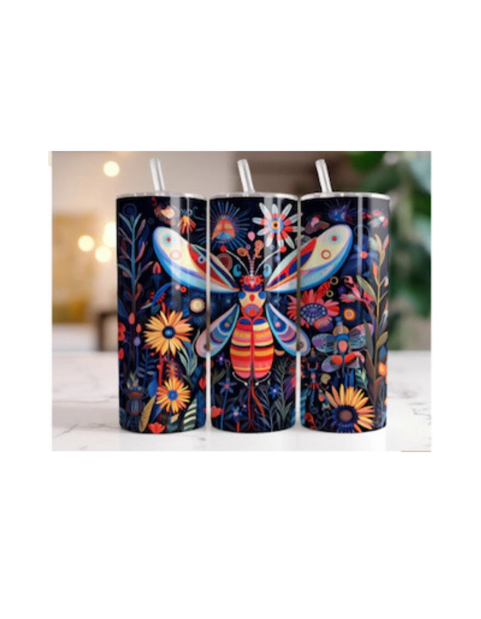 Folk Art Butterfly and Floral Tumbler