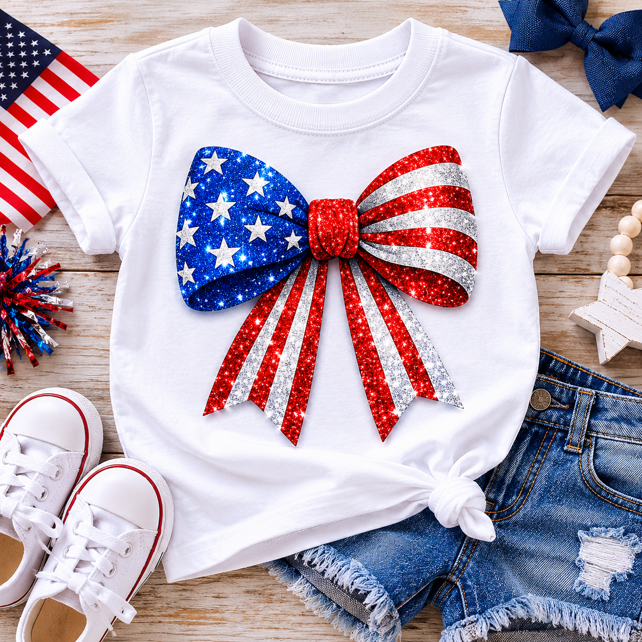 American Flag Sparkly Bow
