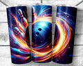 Flaming Bowling Ball Hitting Pins 20 oz Skinny Tumbler