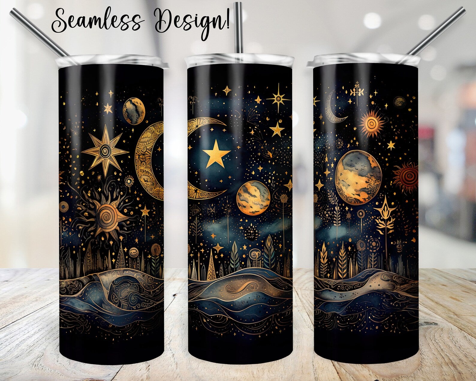Celestial Moon and Stars Tumbler