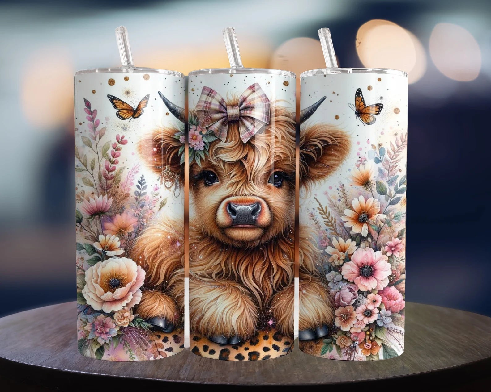 Floral Highland Cow 20oz Tumbler