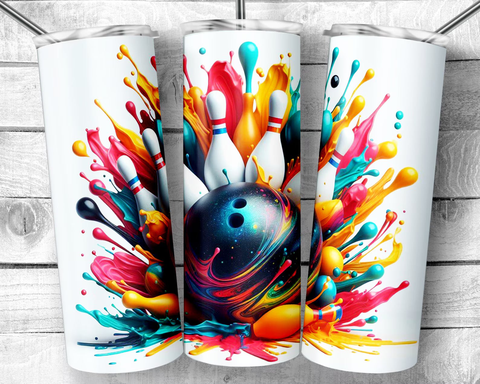 Colorful Bowling Ball and pins 20 oz Skinny Tumbler